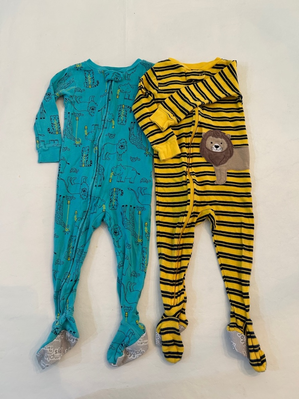 Simple Kids Carters One-Piece Footies - Teal Animal Print & Yellow Lion Stripe